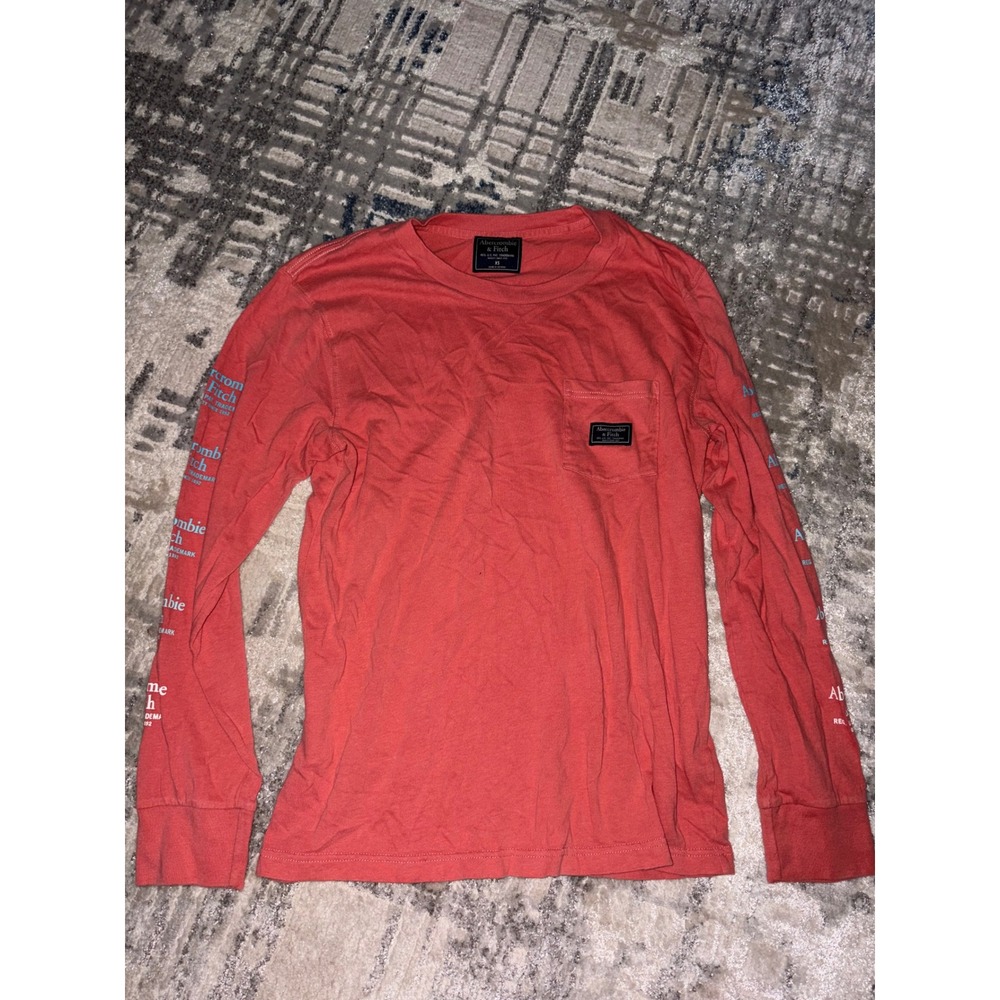 Abercrombie & Fitch Mens Vintage Long Sleeve Pocket Graphic T-Shirt Coral XS